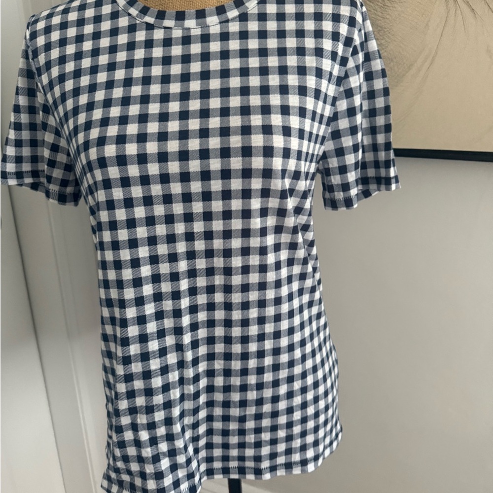 J. Crew Navy and White Checkered Short Sleeve Top